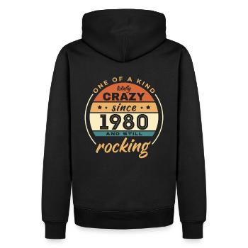 One Of A Kind Totally Crazy Since 1980 Rocking - Männer Premium Bio Hoodie - Schwarz - Hinten - Nico (187cm)