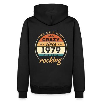 One Of A Kind Totally Crazy Since 1979 Rocking - Männer Premium Bio Hoodie - Schwarz - Hinten - Nico (187cm)