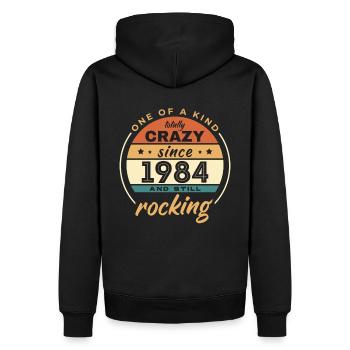 One Of A Kind Totally Crazy Since 1984 Rocking - Männer Premium Bio Hoodie - Schwarz - Hinten - Nico (187cm)