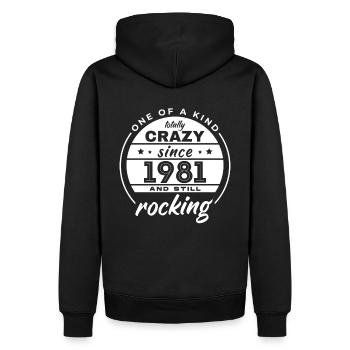One Of A Kind Totally Crazy Since 1981 Rocking - Männer Premium Bio Hoodie - Schwarz - Hinten - Nico (187cm)