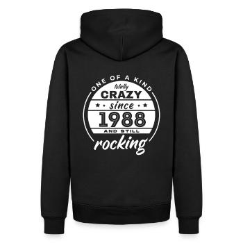 One Of A Kind Totally Crazy Since 1988 Rocking - Männer Premium Bio Hoodie - Schwarz - Hinten - Nico (187cm)