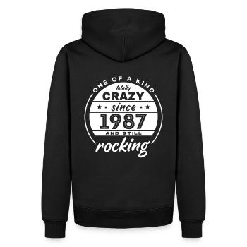 One Of A Kind Totally Crazy Since 1987 Rocking - Männer Premium Bio Hoodie - Schwarz - Hinten - Nico (187cm)