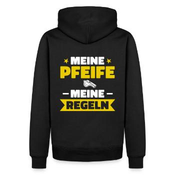 Meine Pfeife. Meine Regeln. Schiedsrichter Schiri - Männer Premium Bio Hoodie - Schwarz - Hinten - Nico (187cm)