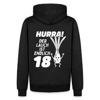 18 na endlich 18. Geburtstag | 18 Jahre volljährig - Männer Premium Bio Hoodie - Schwarz - Hinten - Nico (187cm)