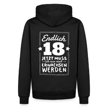 18 na endlich 18. Geburtstag | 18 Jahre volljährig - Männer Premium Bio Hoodie - Schwarz - Hinten - Nico (187cm)