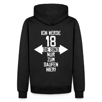 18 na endlich 18. Geburtstag | 18 Jahre volljährig - Männer Premium Bio Hoodie - Schwarz - Hinten - Nico (187cm)