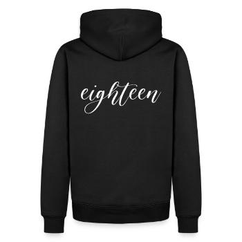 18 na endlich 18. Geburtstag | 18 Jahre volljährig - Männer Premium Bio Hoodie - Schwarz - Hinten - Nico (187cm)