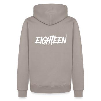 18 na endlich 18th birthday | 18 years of age - Men’s Premium Organic Hoodie - taupe - Back - Nico (187cm)