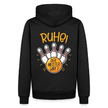 Ruhe! Der Meister wirft! lustiges Bowling T-Shirt - Männer Premium Bio Hoodie - Schwarz - Hinten - Nico (187cm)