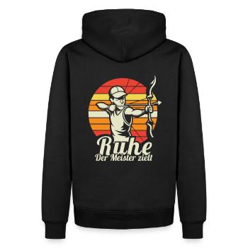Ruhe! Der Meister zielt! Bogenschießen Bogensport - Männer Premium Bio Hoodie - Schwarz - Hinten - Nico (187cm)