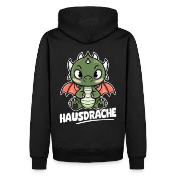 Hausdrache. Stark, Mutig und Unbesiegbar. Drache - Männer Premium Bio Hoodie - Schwarz - Hinten - Nico (187cm)