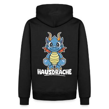Hausdrache. Stark, Mutig und Unbesiegbar. Drache - Männer Premium Bio Hoodie - Schwarz - Hinten - Nico (187cm)