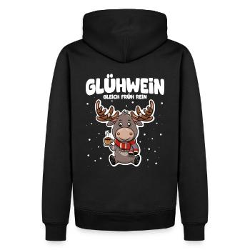 Glühwein gleich früh rein süßer Elch - Männer Premium Bio Hoodie - Schwarz - Hinten - Nico (187cm)