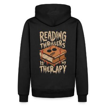La lecture de thrillers est ma thérapie - Sweat à capuche Premium bio Homme - noir - Dos - Nico (187cm)