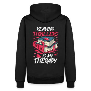 La lecture de thrillers est ma thérapie - Sweat à capuche Premium bio Homme - noir - Dos - Nico (187cm)
