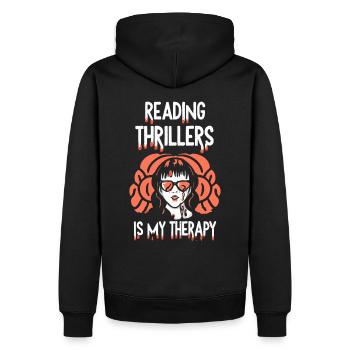 La lecture de thrillers est ma thérapie - Sweat à capuche Premium bio Homme - noir - Dos - Nico (187cm)