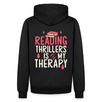 La lecture de thrillers est ma thérapie - Sweat à capuche Premium bio Homme - noir - Dos - Nico (187cm)