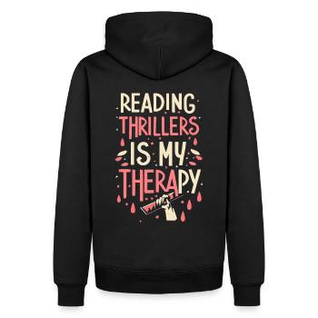 La lecture de thrillers est ma thérapie - Sweat à capuche Premium bio Homme - noir - Dos - Nico (187cm)