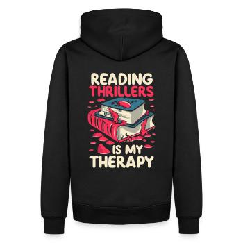 La lecture de thrillers est ma thérapie - Sweat à capuche Premium bio Homme - noir - Dos - Nico (187cm)
