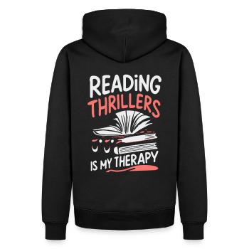 La lecture de thrillers est ma thérapie - Sweat à capuche Premium bio Homme - noir - Dos - Nico (187cm)