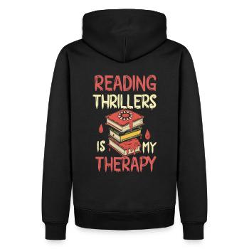 Reading Thrillers Is My Therapy - Männer Premium Bio Hoodie - Schwarz - Hinten - Nico (187cm)