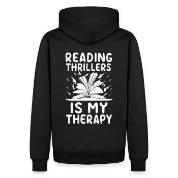 La lecture de thrillers est ma thérapie - Sweat à capuche Premium bio Homme - noir - Dos - Nico (187cm)