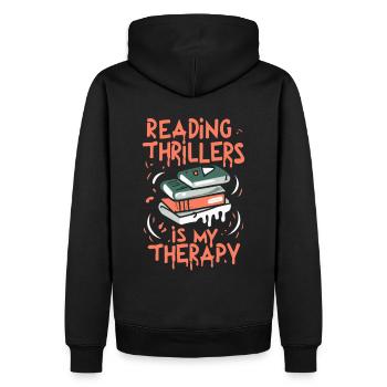 La lecture de thrillers est ma thérapie - Sweat à capuche Premium bio Homme - noir - Dos - Nico (187cm)