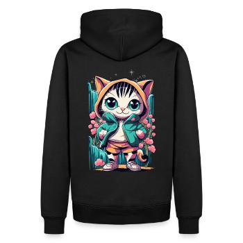 chaton kawaii mignon japon - Sweat à capuche Premium bio Homme - noir - Dos - Nico (187cm)