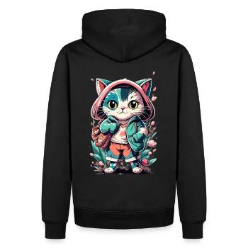 chaton kawaii mignon japon - Sweat à capuche Premium bio Homme - noir - Dos - Nico (187cm)