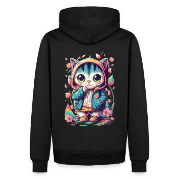 chaton kawaii mignon japon - Sweat à capuche Premium bio Homme - noir - Dos - Nico (187cm)