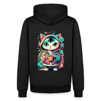 süßes Kawaii Kätzchen Japan - Männer Premium Bio Hoodie - Schwarz - Hinten - Nico (187cm)