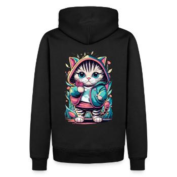 chaton kawaii mignon japon - Sweat à capuche Premium bio Homme - noir - Dos - Nico (187cm)