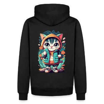 chaton kawaii mignon japon - Sweat à capuche Premium bio Homme - noir - Dos - Nico (187cm)