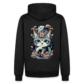 chaton kawaii mignon japon - Sweat à capuche Premium bio Homme - noir - Dos - Nico (187cm)