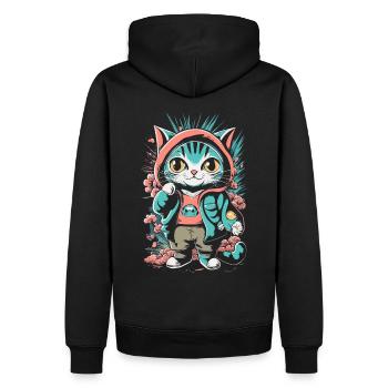 chaton kawaii mignon japon - Sweat à capuche Premium bio Homme - noir - Dos - Nico (187cm)