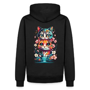 süßes Kawaii Kätzchen Japan - Männer Premium Bio Hoodie - Schwarz - Hinten - Nico (187cm)