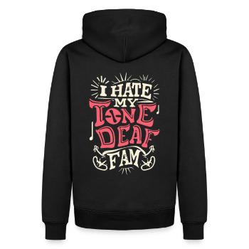 JE DÉTESTE MA FAMILLE SOURDE - Sweat à capuche Premium bio Homme - noir - Dos - Nico (187cm)