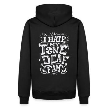 I HATE MY DEAF-TONE FAM - Männer Premium Bio Hoodie - Schwarz - Hinten - Nico (187cm)