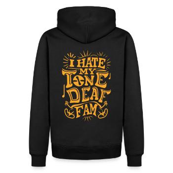 JE DÉTESTE MA FAMILLE SOURDE - Sweat à capuche Premium bio Homme - noir - Dos - Nico (187cm)