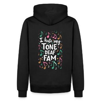 I HATE MY DEAF-TONE FAM - Männer Premium Bio Hoodie - Schwarz - Hinten - Nico (187cm)