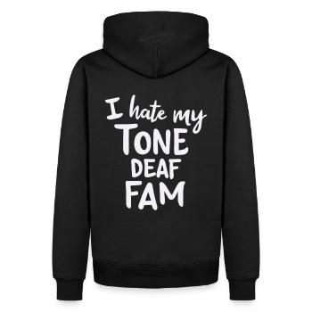 I HATE MY DEAF-TONE FAM - Männer Premium Bio Hoodie - Schwarz - Hinten - Nico (187cm)