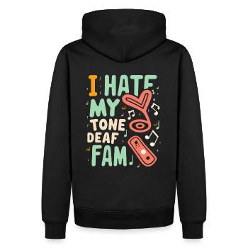 I HATE MY DEAF-TONE FAM - Men’s Premium Organic Hoodie - black - Back - Nico (187cm)