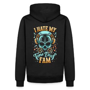 JE DÉTESTE MA FAMILLE SOURDE - Sweat à capuche Premium bio Homme - noir - Dos - Nico (187cm)