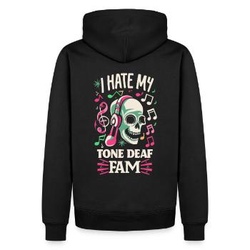 JE DÉTESTE MA FAMILLE SOURDE - Sweat à capuche Premium bio Homme - noir - Dos - Nico (187cm)