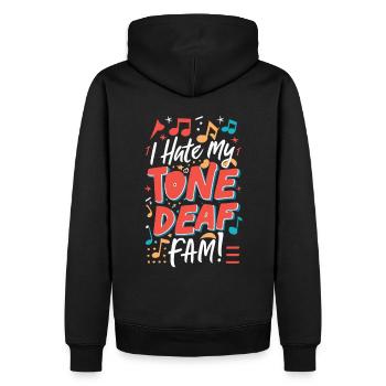JE DÉTESTE MA FAMILLE SOURDE - Sweat à capuche Premium bio Homme - noir - Dos - Nico (187cm)