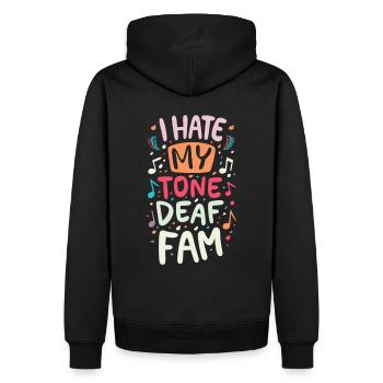 I HATE MY DEAF-TONE FAM - Männer Premium Bio Hoodie - Schwarz - Hinten - Nico (187cm)