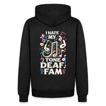 I HATE MY DEAF-TONE FAM - Männer Premium Bio Hoodie - Schwarz - Hinten - Nico (187cm)