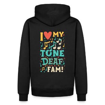 I HATE MY DEAF-TONE FAM - Men’s Premium Organic Hoodie - black - Back - Nico (187cm)