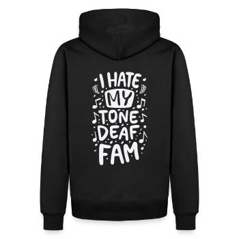 JE DÉTESTE MA FAMILLE SOURDE - Sweat à capuche Premium bio Homme - noir - Dos - Nico (187cm)