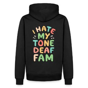 JE DÉTESTE MA FAMILLE SOURDE - Sweat à capuche Premium bio Homme - noir - Dos - Nico (187cm)